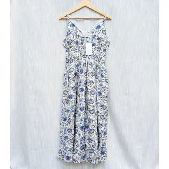 NWT  Caroline Constas Blue Floral Cotton/Modal Sleeveless Midi Dress, size M - Picture 2 of 12